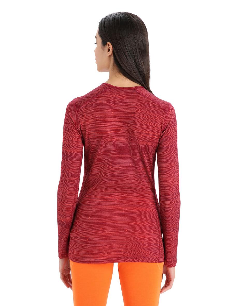 Women's Icebreaker Merino 200 Oasis Long Sleeve Crewe Ski Tracks Base Layers Cherry / Flash | CA 1124PJJQ